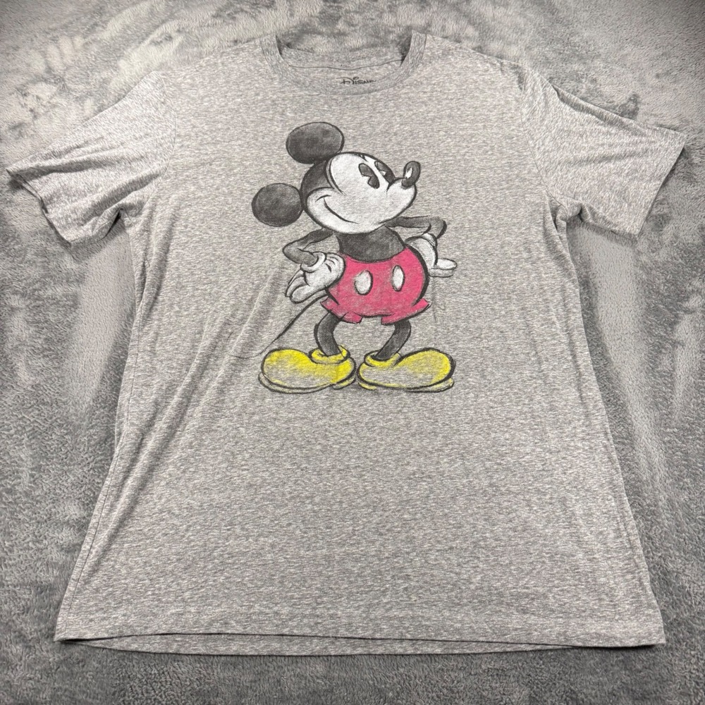 Disney Mickey Mouse Sketch Graphic T-Shirt Mens XL Heather Gray Short Sleeve